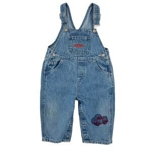 Oshkosh B’Gosh Y2K Baby Size 12 Mos Embroider Tractor Country Denim Bib Overalls